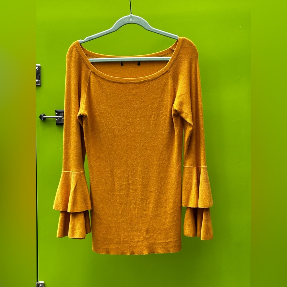 Mustard Boat-Neck Ruffle Top